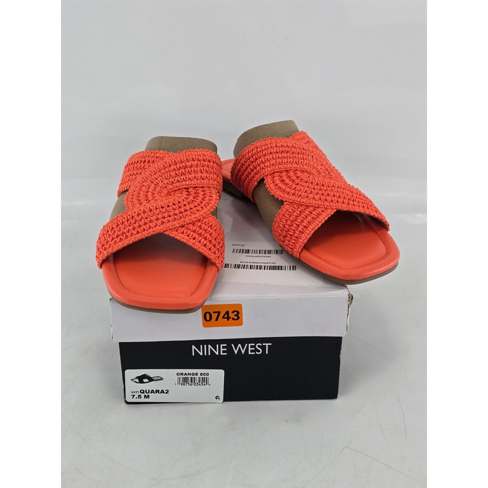 Nine West Quara2 Sandals Womens 7.5 Orange Woven Flat Slides - New